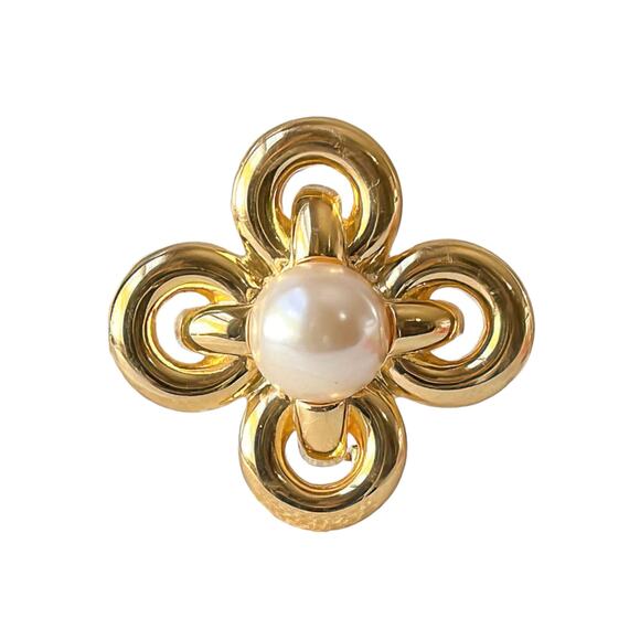 1990s Joan Rivers Gold Plate Faux Pearl Flower Classic Collection Pin Brooch - Picture 3 of 3